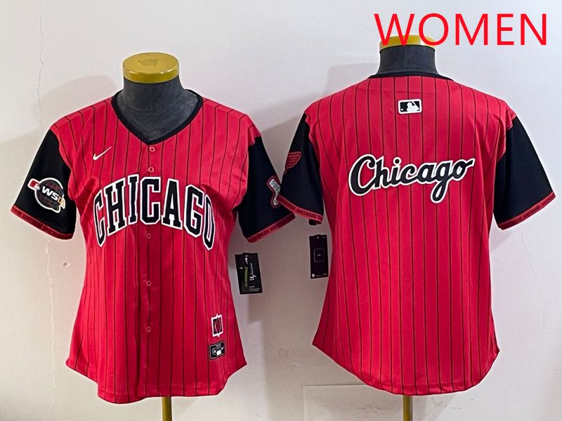 Women Chicago White Sox Blank Red Stripe Joint Name Nike 2025 MLB Jersey style 16